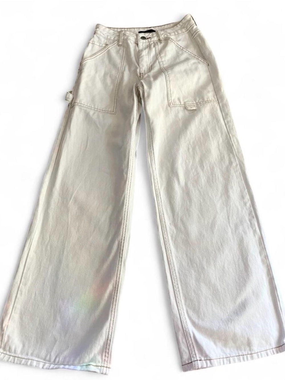 Forever 21 White Wide-Leg Cargo Jeans Small